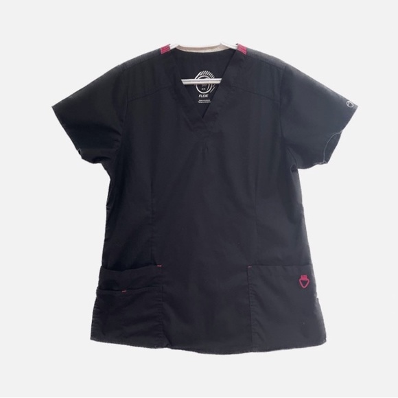 Health Pro black/pink v-neck scrub top. - Picture 2 of 7